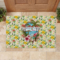 Hawaiian Piko Threads Of Paradise Aloha Rubber Doormat Tropical Hibiscus Plumeria TS04 White Green - Polynesian Pride