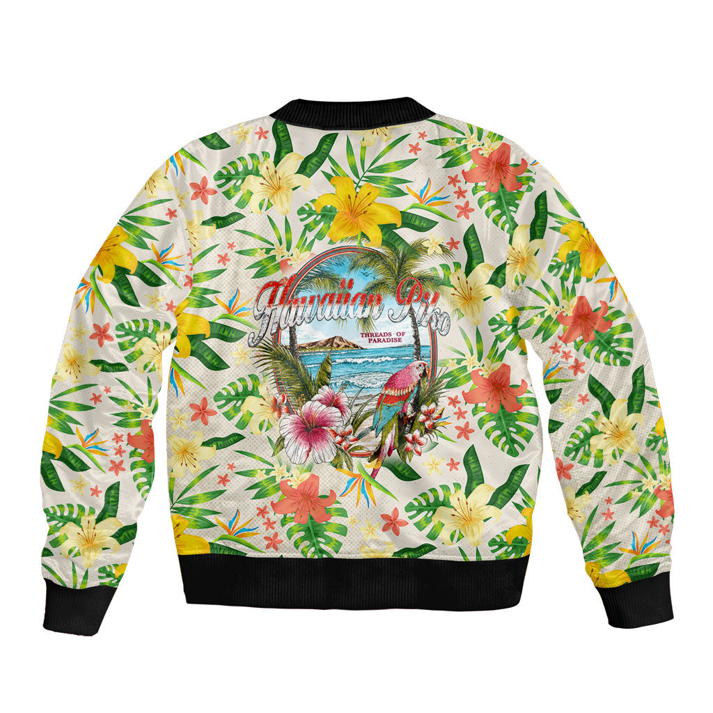 Hawaiian Piko Threads Of Paradise Aloha Sleeve Zip Bomber Jacket Tropical Hibiscus Plumeria TS04 - Polynesian Pride