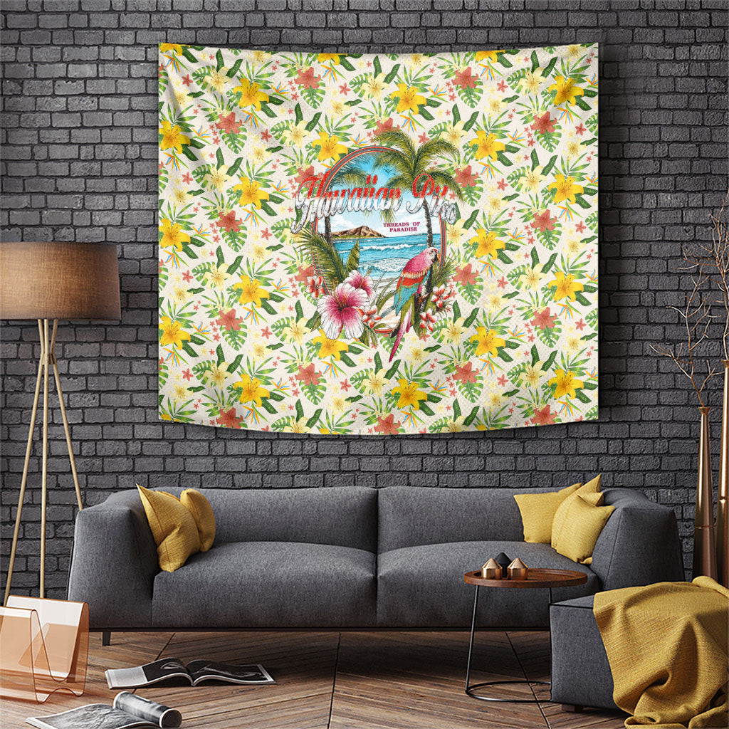 Hawaiian Piko Threads Of Paradise Aloha Tapestry Tropical Hibiscus Plumeria TS04 White Green - Polynesian Pride