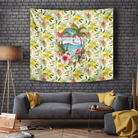 Hawaiian Piko Threads Of Paradise Aloha Tapestry Tropical Hibiscus Plumeria TS04 White Green - Polynesian Pride