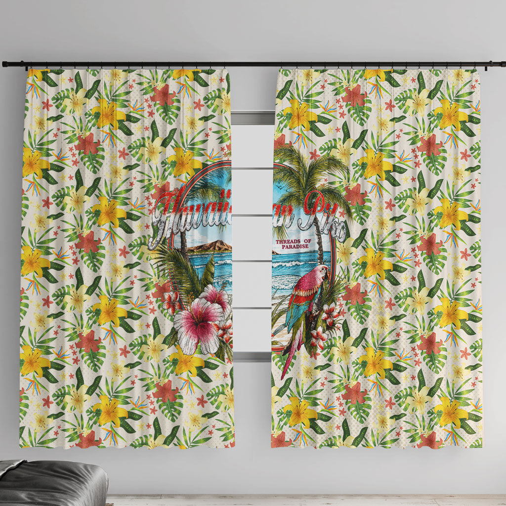 Hawaiian Piko Threads Of Paradise Aloha Window Curtain Tropical Hibiscus Plumeria TS04 With Hooks White Green - Polynesian Pride