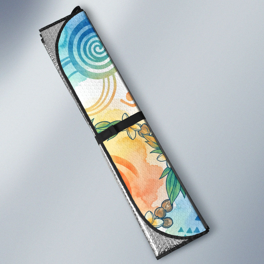 Hawaiian Piko Cultural Pride Aloha Auto Sun Shade Watercolor Spiral Art - Tropical Plumeria Lei Garland TS04 - Polynesian Pride