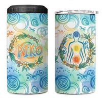 Hawaiian Piko Cultural Pride Aloha 4 in 1 Can Cooler Tumbler Watercolor Spiral Art - Tropical Plumeria Lei Garland TS04 One Size: 16 oz White Blue - Polynesian Pride