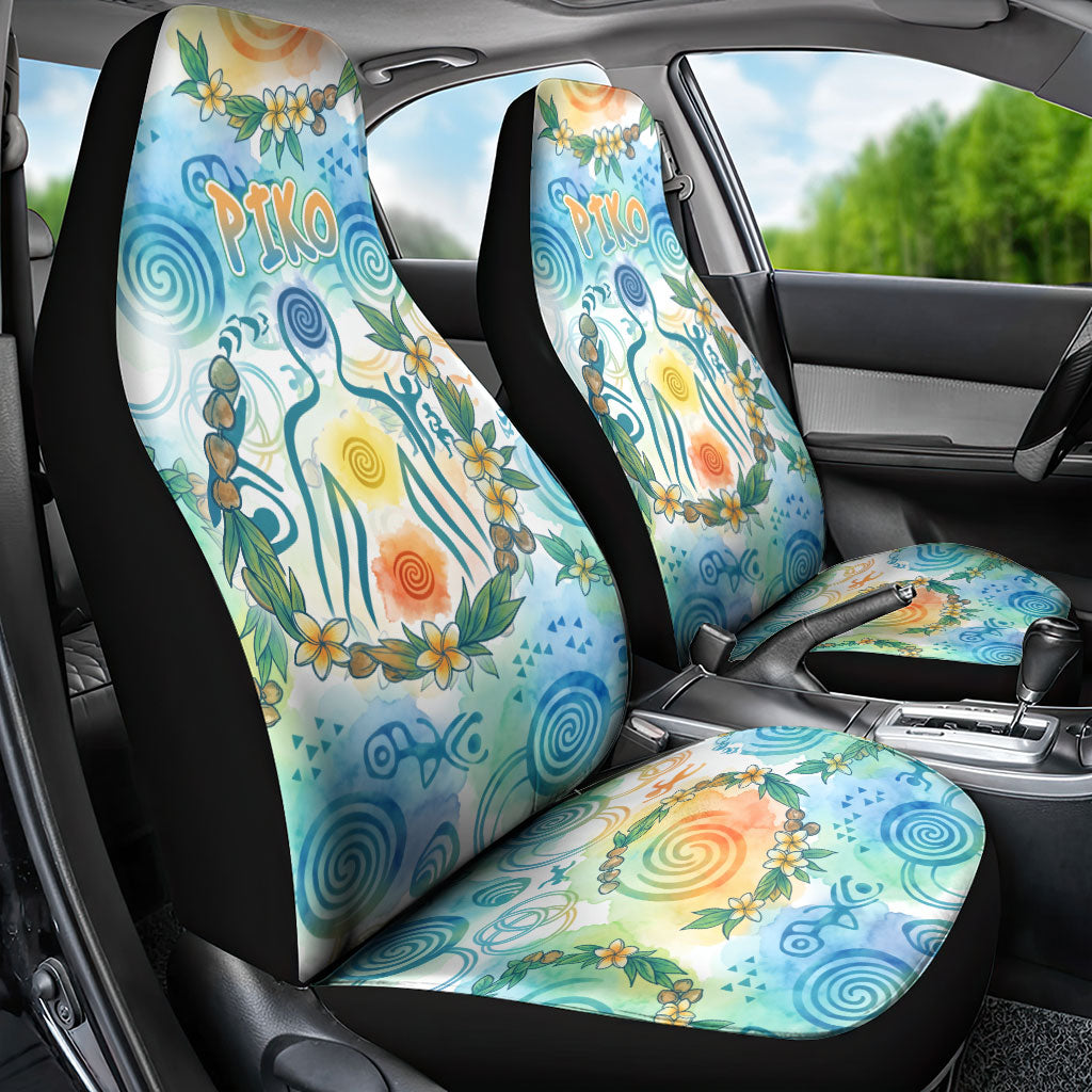 Hawaiian Piko Cultural Pride Aloha Car Seat Cover Watercolor Spiral Art - Tropical Plumeria Lei Garland TS04 - Polynesian Pride