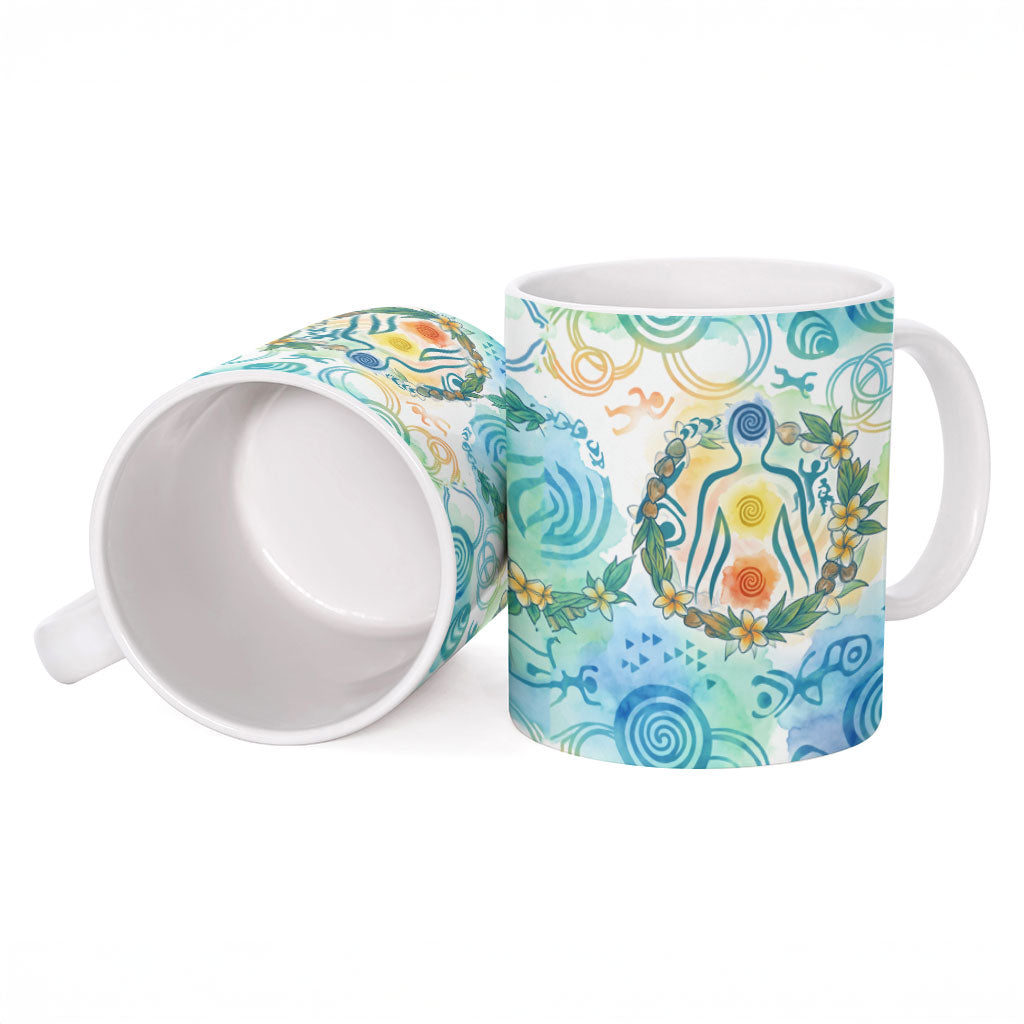 Hawaiian Piko Cultural Pride Aloha Ceramic Mug Watercolor Spiral Art - Tropical Plumeria Lei Garland TS04 - Polynesian Pride