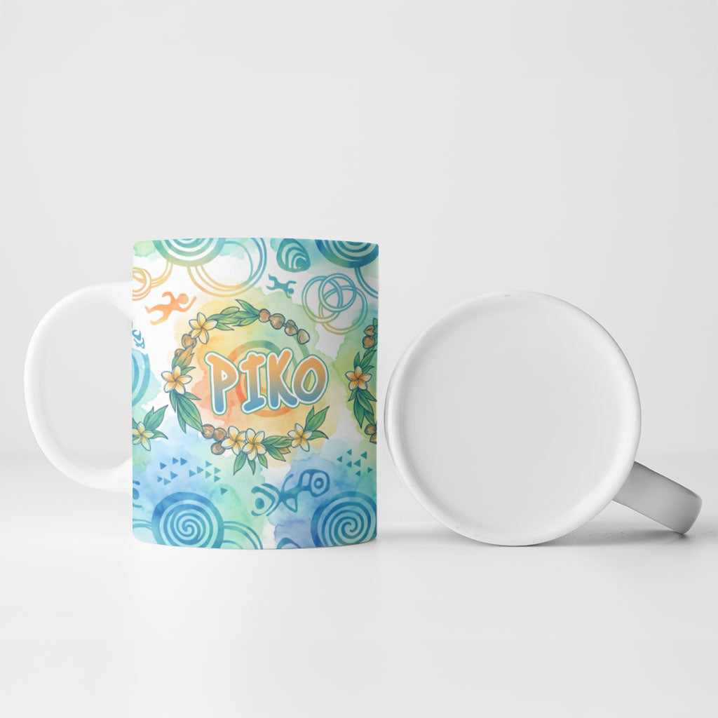 Hawaiian Piko Cultural Pride Aloha Ceramic Mug Watercolor Spiral Art - Tropical Plumeria Lei Garland TS04 - Polynesian Pride