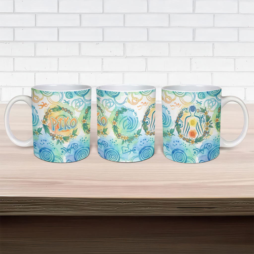 Hawaiian Piko Cultural Pride Aloha Ceramic Mug Watercolor Spiral Art - Tropical Plumeria Lei Garland TS04 - Polynesian Pride