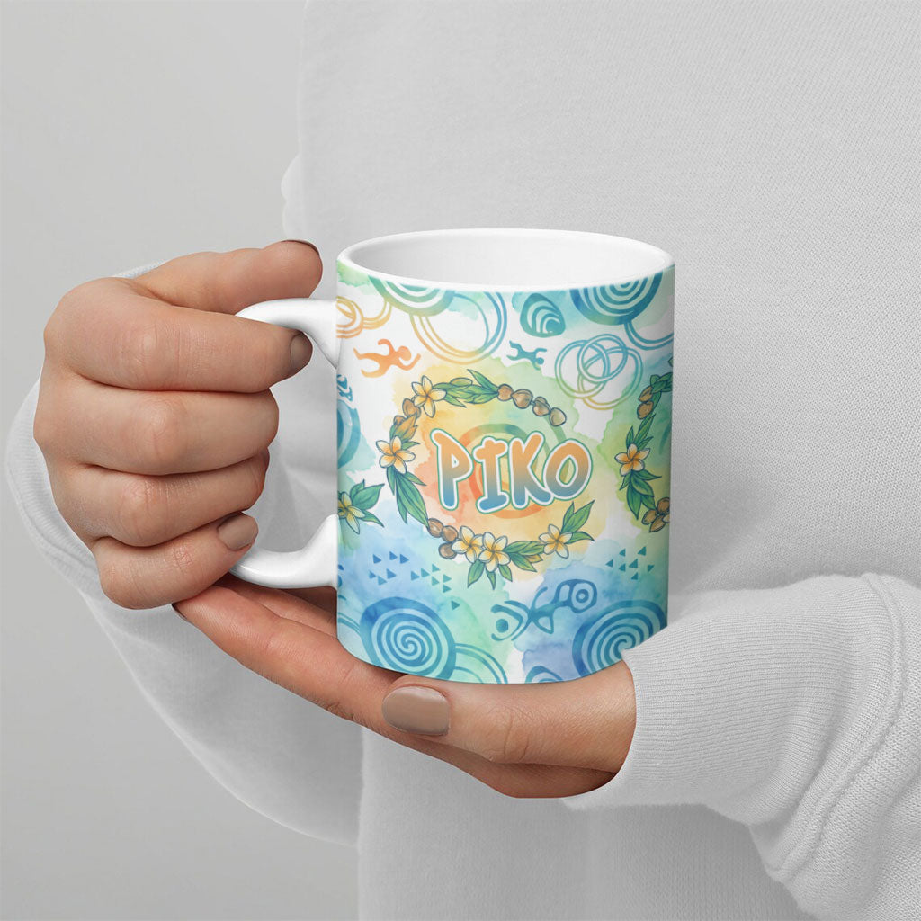 Hawaiian Piko Cultural Pride Aloha Ceramic Mug Watercolor Spiral Art - Tropical Plumeria Lei Garland TS04 - Polynesian Pride