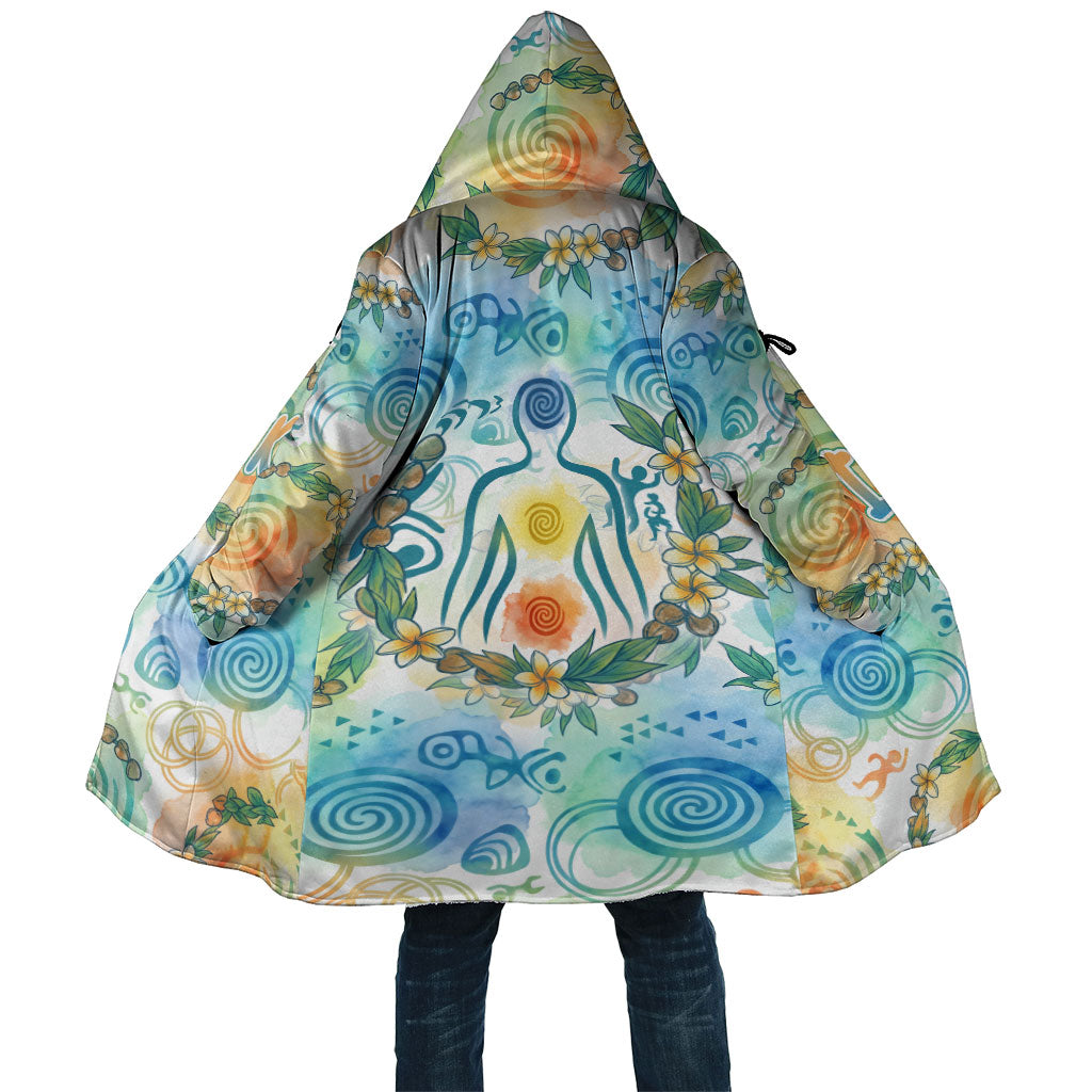 Hawaiian Piko Cultural Pride Aloha Cloak Watercolor Spiral Art - Tropical Plumeria Lei Garland TS04 Unisex White Blue - Polynesian Pride