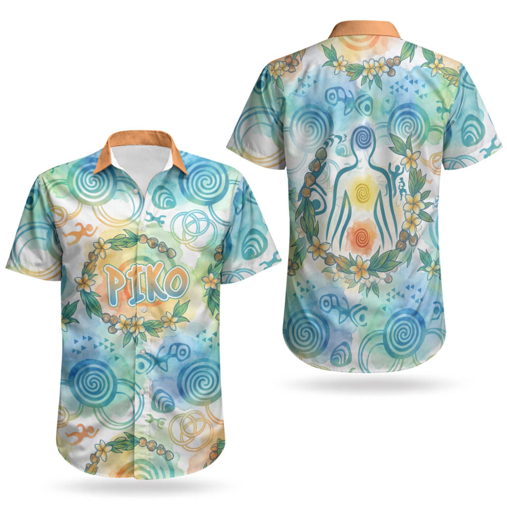 Hawaiian Piko Cultural Pride Aloha Couples Matching Long Sleeve Bodycon Dress and Hawaiian Shirt Watercolor Spiral Art - Tropical Plumeria Lei Garland TS04 - Polynesian Pride