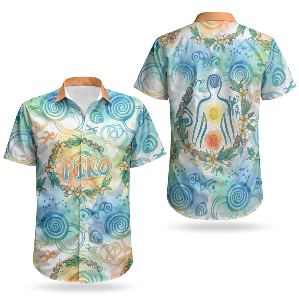 Hawaiian Piko Cultural Pride Aloha Couples Matching Short Sleeve Bodycon Dress and Hawaiian Shirt Watercolor Spiral Art - Tropical Plumeria Lei Garland TS04 - Polynesian Pride