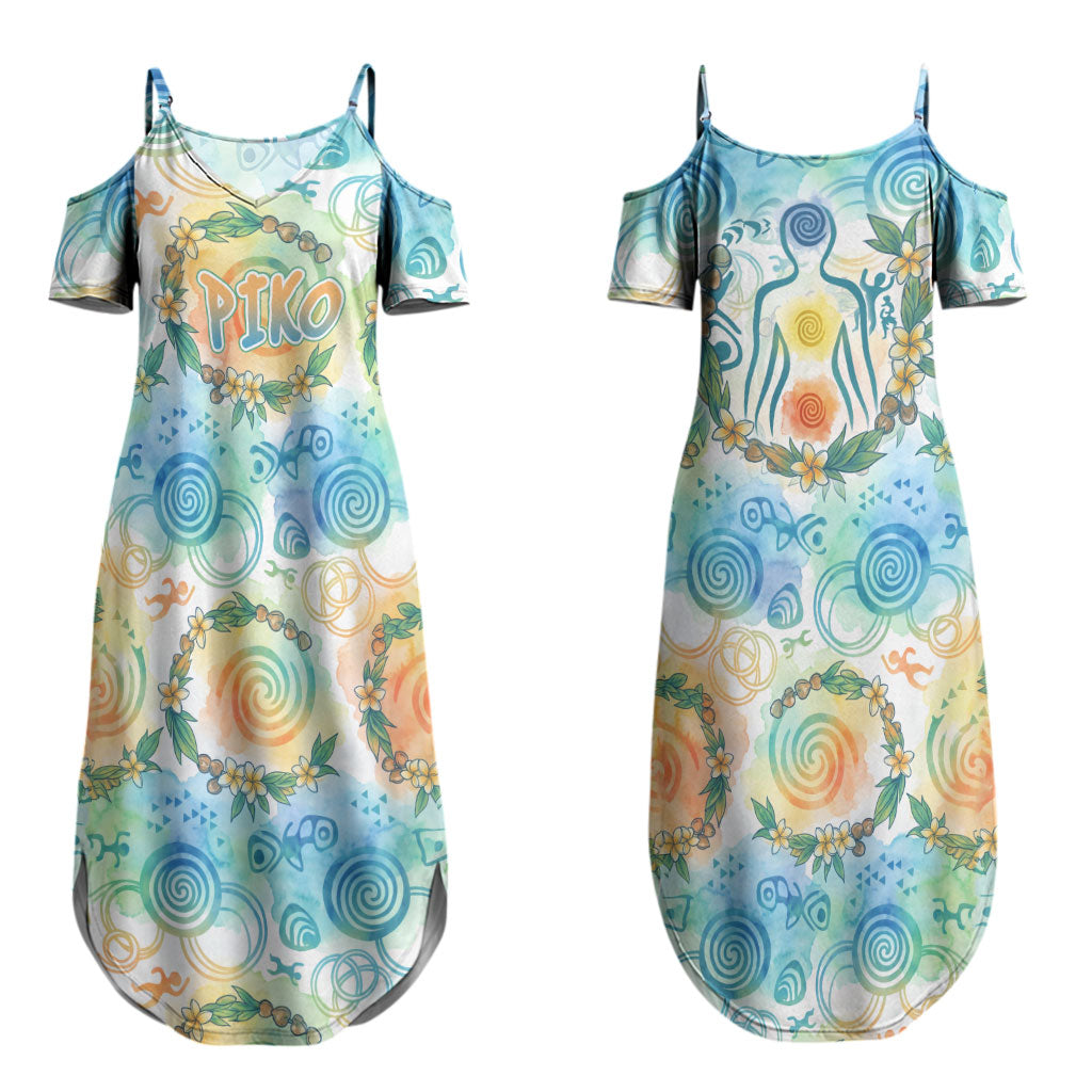 Hawaiian Piko Cultural Pride Aloha Couples Matching Summer Maxi Dress and Hawaiian Shirt Watercolor Spiral Art - Tropical Plumeria Lei Garland TS04 - Polynesian Pride