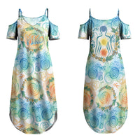 Hawaiian Piko Cultural Pride Aloha Couples Matching Summer Maxi Dress and Hawaiian Shirt Watercolor Spiral Art - Tropical Plumeria Lei Garland TS04 - Polynesian Pride