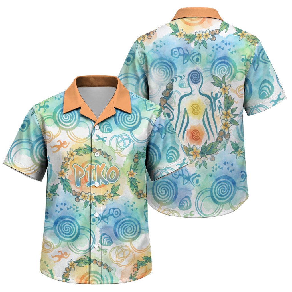 Hawaiian Piko Cultural Pride Aloha Family Matching Long Sleeve Bodycon Dress and Hawaiian Shirt Watercolor Spiral Art - Tropical Plumeria Lei Garland