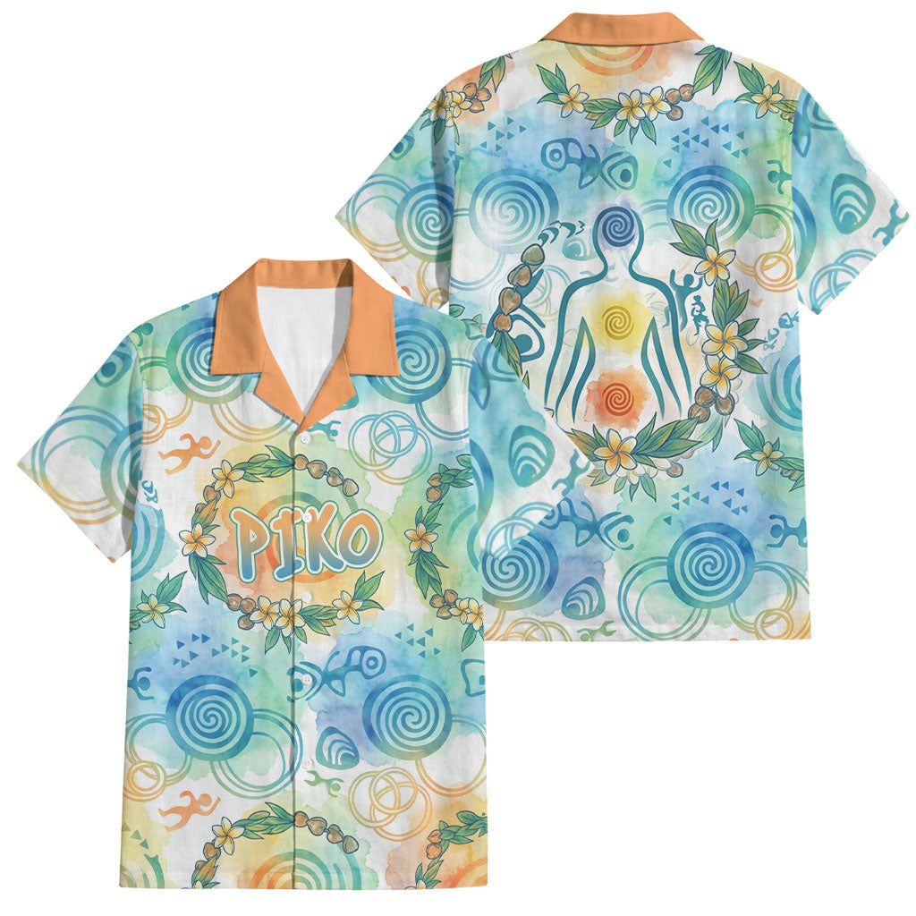 Hawaiian Piko Cultural Pride Aloha Family Matching Puletasi and Hawaiian Shirt Watercolor Spiral Art - Tropical Plumeria Lei Garland TS04 Dad's Shirt - Short Sleeve White Blue - Polynesian Pride