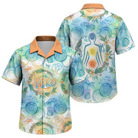 Hawaiian Piko Cultural Pride Aloha Family Matching Short Sleeve Bodycon Dress and Hawaiian Shirt Watercolor Spiral Art - Tropical Plumeria Lei Garland