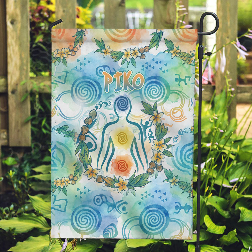 Hawaiian Piko Cultural Pride Aloha Garden Flag Watercolor Spiral Art - Tropical Plumeria Lei Garland TS04 Garden Flag White Blue - Polynesian Pride