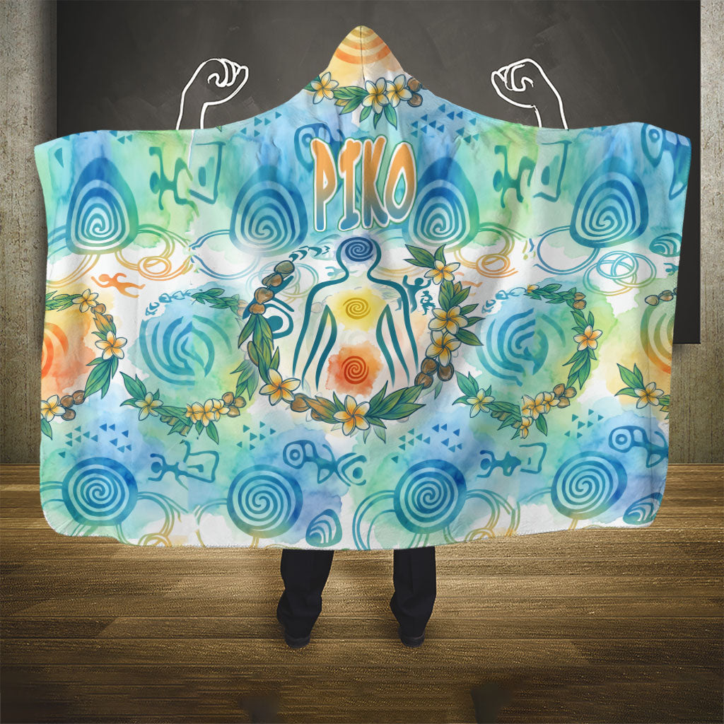 Hawaiian Piko Cultural Pride Aloha Hooded Blanket Watercolor Spiral Art - Tropical Plumeria Lei Garland TS04 - Polynesian Pride