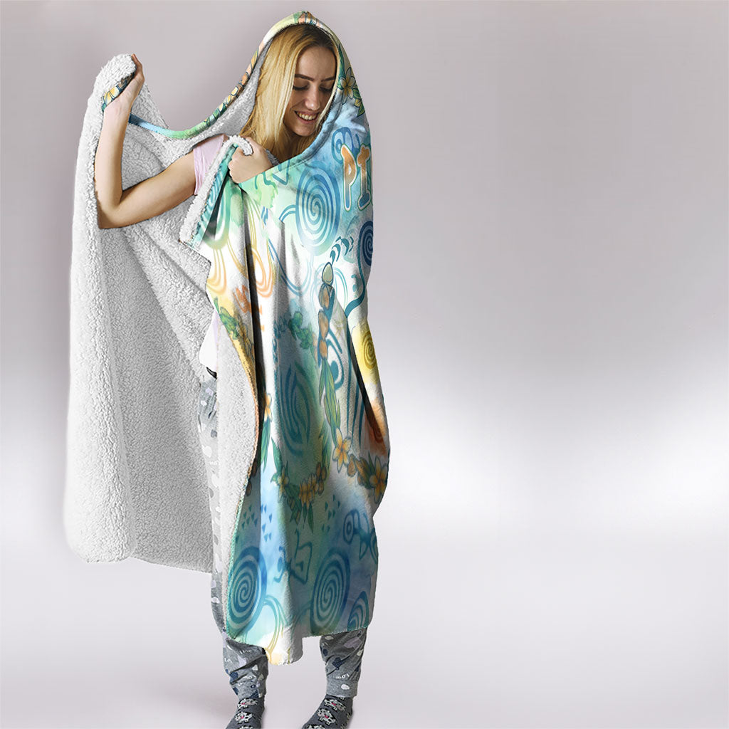 Hawaiian Piko Cultural Pride Aloha Hooded Blanket Watercolor Spiral Art - Tropical Plumeria Lei Garland TS04 - Polynesian Pride