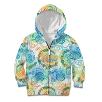 Hawaiian Piko Cultural Pride Aloha Kid Hoodie Watercolor Spiral Art - Tropical Plumeria Lei Garland TS04 Zip Hoodie White Blue - Polynesian Pride