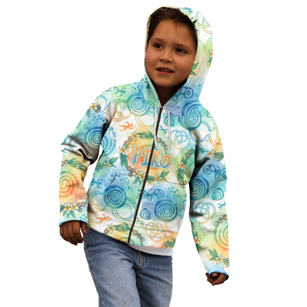 Hawaiian Piko Cultural Pride Aloha Kid Hoodie Watercolor Spiral Art - Tropical Plumeria Lei Garland TS04 - Polynesian Pride