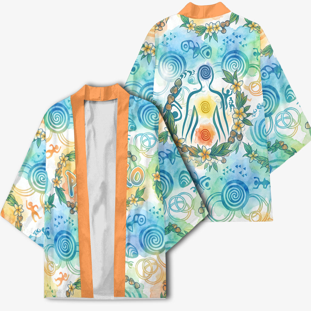 Hawaiian Piko Cultural Pride Aloha Kimono Watercolor Spiral Art - Tropical Plumeria Lei Garland TS04 - Polynesian Pride