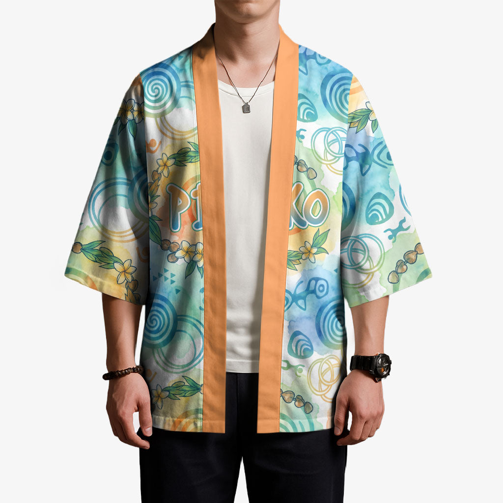 Hawaiian Piko Cultural Pride Aloha Kimono Watercolor Spiral Art - Tropical Plumeria Lei Garland TS04 - Polynesian Pride