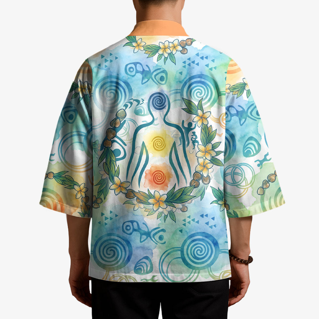 Hawaiian Piko Cultural Pride Aloha Kimono Watercolor Spiral Art - Tropical Plumeria Lei Garland TS04 - Polynesian Pride