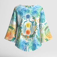 Hawaiian Piko Cultural Pride Aloha Kimono Sleeve Blouse Watercolor Spiral Art - Tropical Plumeria Lei Garland TS04 - Polynesian Pride