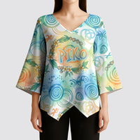 Hawaiian Piko Cultural Pride Aloha Kimono Sleeve Blouse Watercolor Spiral Art - Tropical Plumeria Lei Garland TS04 - Polynesian Pride