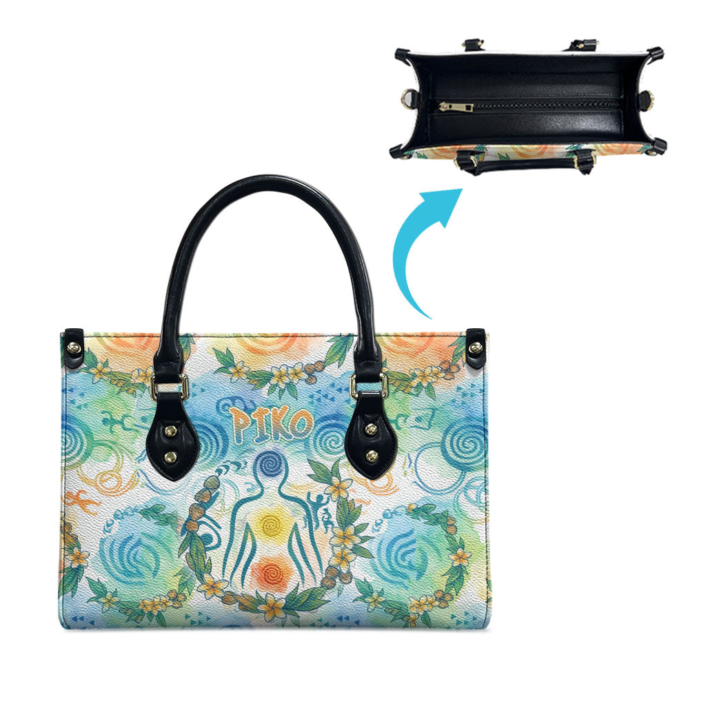 Hawaiian Piko Cultural Pride Aloha Leather Bag Watercolor Spiral Art - Tropical Plumeria Lei Garland TS04 - Polynesian Pride