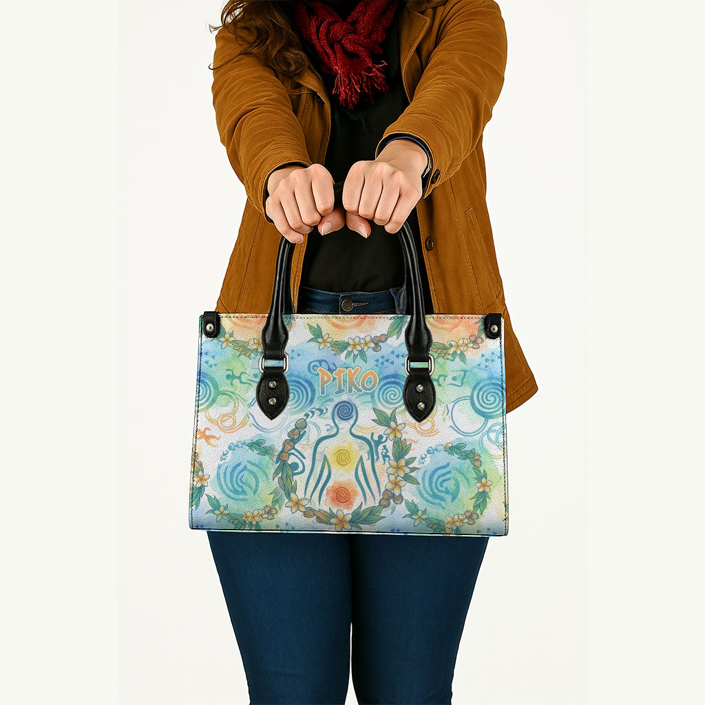 Hawaiian Piko Cultural Pride Aloha Leather Bag Watercolor Spiral Art - Tropical Plumeria Lei Garland TS04 - Polynesian Pride