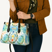 Hawaiian Piko Cultural Pride Aloha Leather Bag Watercolor Spiral Art - Tropical Plumeria Lei Garland TS04 - Polynesian Pride