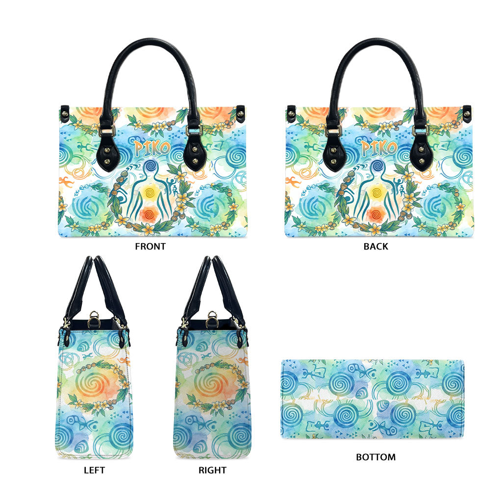 Hawaiian Piko Cultural Pride Aloha Leather Bag Watercolor Spiral Art - Tropical Plumeria Lei Garland TS04 - Polynesian Pride