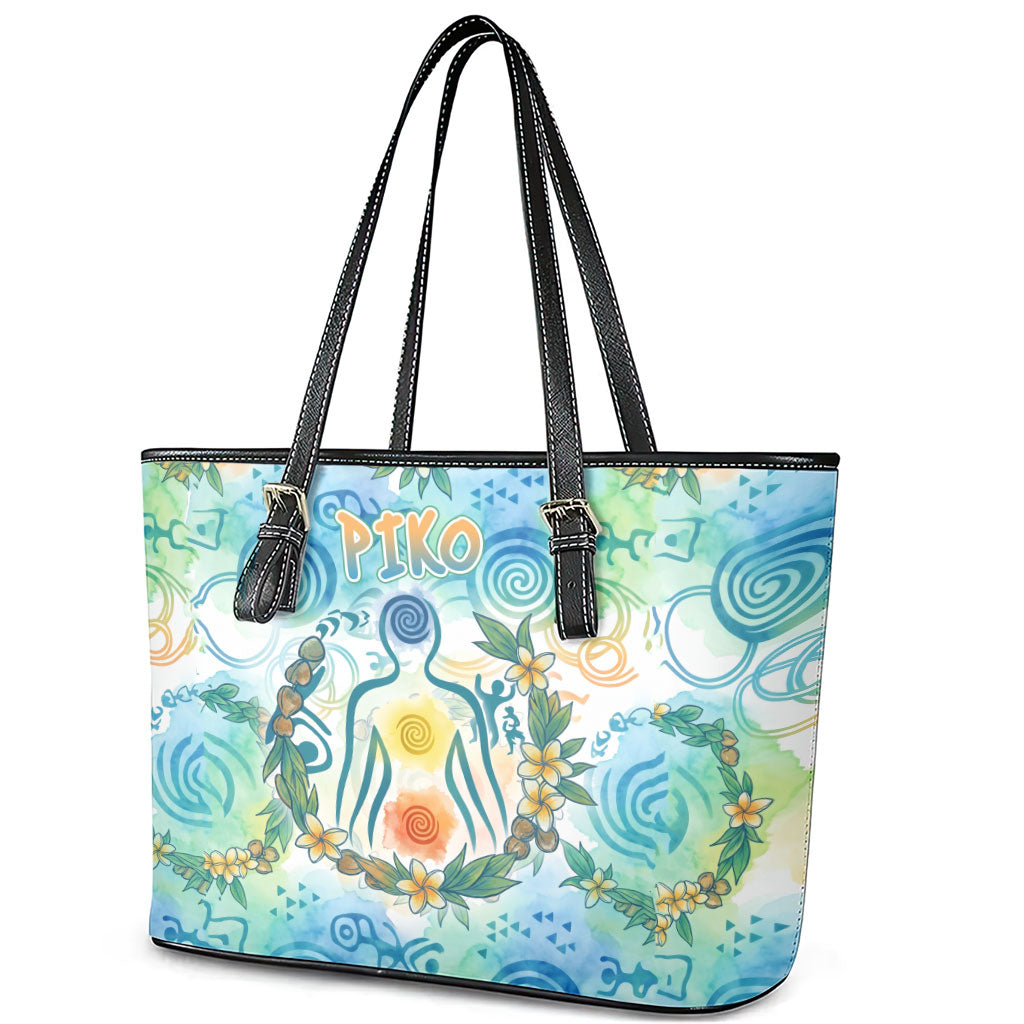 Hawaiian Piko Cultural Pride Aloha Leather Tote Bag Watercolor Spiral Art - Tropical Plumeria Lei Garland TS04 - Polynesian Pride