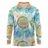 Hawaiian Piko Cultural Pride Aloha Long Sleeve Polo Shirt Watercolor Spiral Art - Tropical Plumeria Lei Garland TS04 White Blue - Polynesian Pride