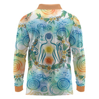 Hawaiian Piko Cultural Pride Aloha Long Sleeve Polo Shirt Watercolor Spiral Art - Tropical Plumeria Lei Garland TS04 - Polynesian Pride