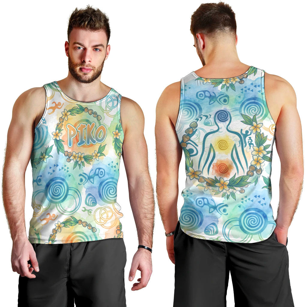 Hawaiian Piko Cultural Pride Aloha Men Tank Top Watercolor Spiral Art - Tropical Plumeria Lei Garland TS04 - Polynesian Pride