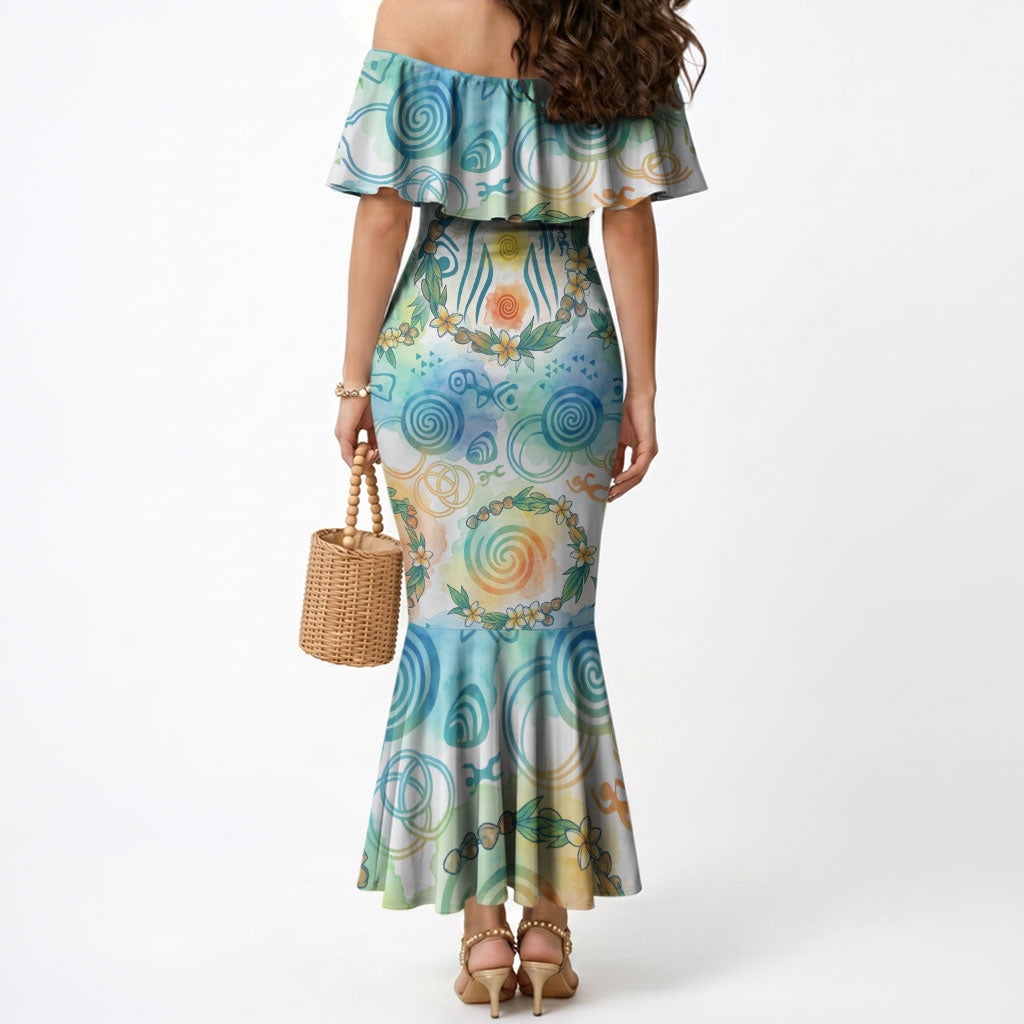 Hawaiian Piko Cultural Pride Aloha Mermaid Dress Watercolor Spiral Art - Tropical Plumeria Lei Garland TS04 - Polynesian Pride