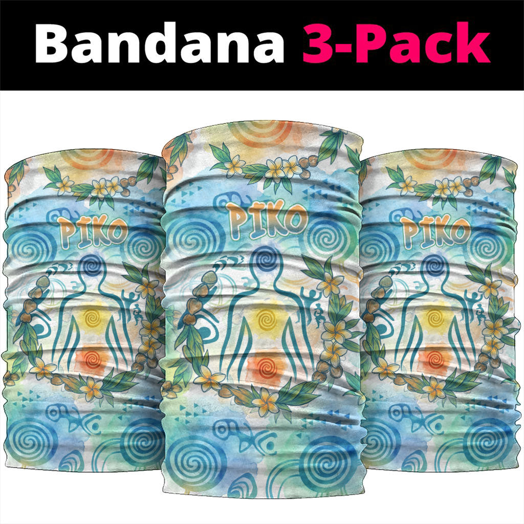Hawaiian Piko Cultural Pride Aloha Neck Gaiter Watercolor Spiral Art - Tropical Plumeria Lei Garland