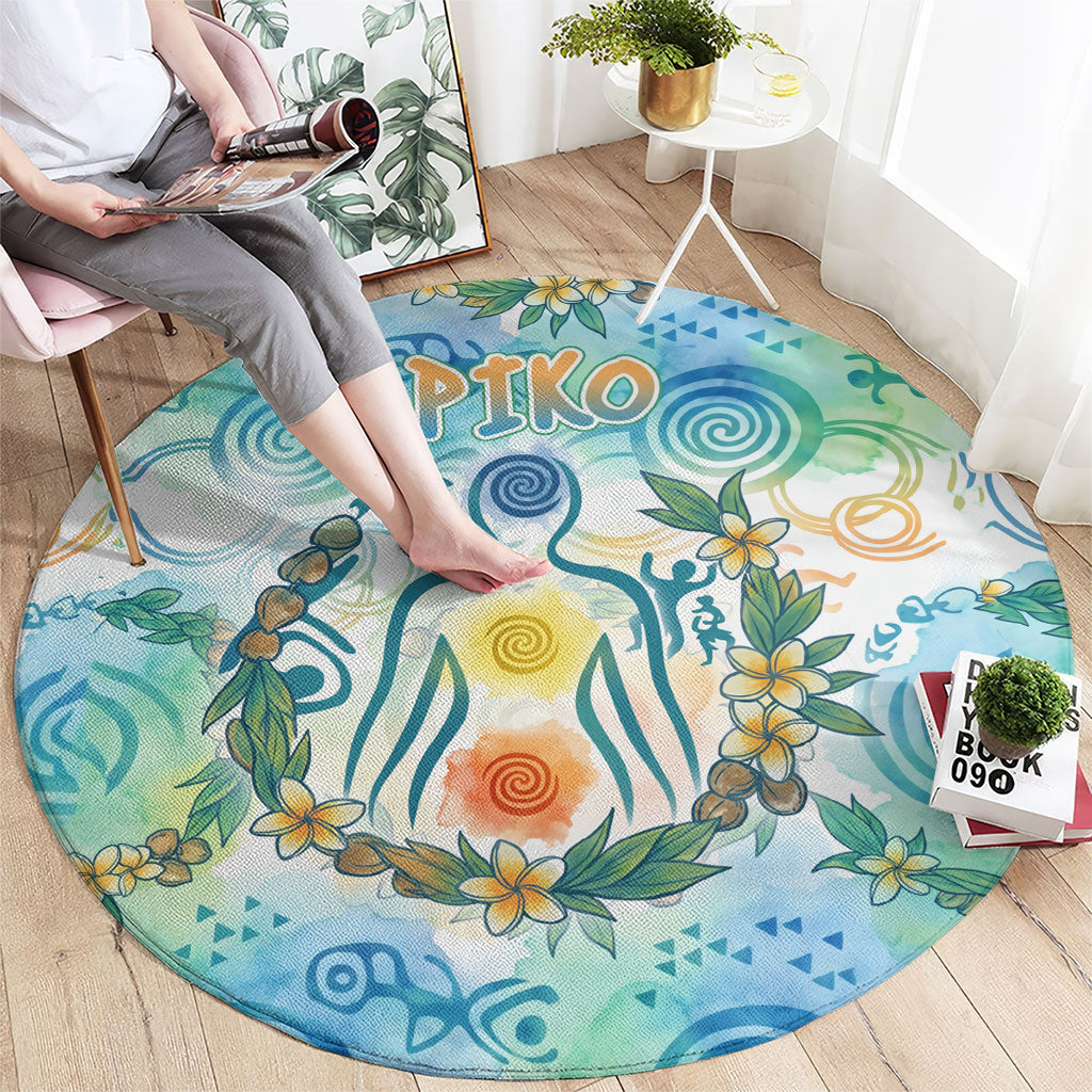 Hawaiian Piko Cultural Pride Aloha Round Carpet Watercolor Spiral Art - Tropical Plumeria Lei Garland TS04 - Polynesian Pride
