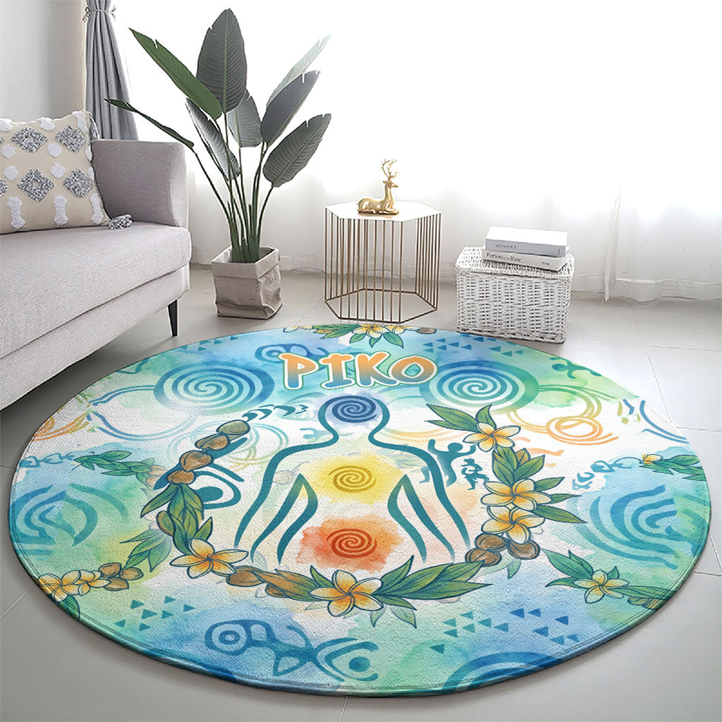 Hawaiian Piko Cultural Pride Aloha Round Carpet Watercolor Spiral Art - Tropical Plumeria Lei Garland TS04 - Polynesian Pride