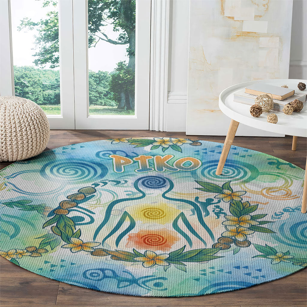 Hawaiian Piko Cultural Pride Aloha Round Carpet Watercolor Spiral Art - Tropical Plumeria Lei Garland TS04 - Polynesian Pride