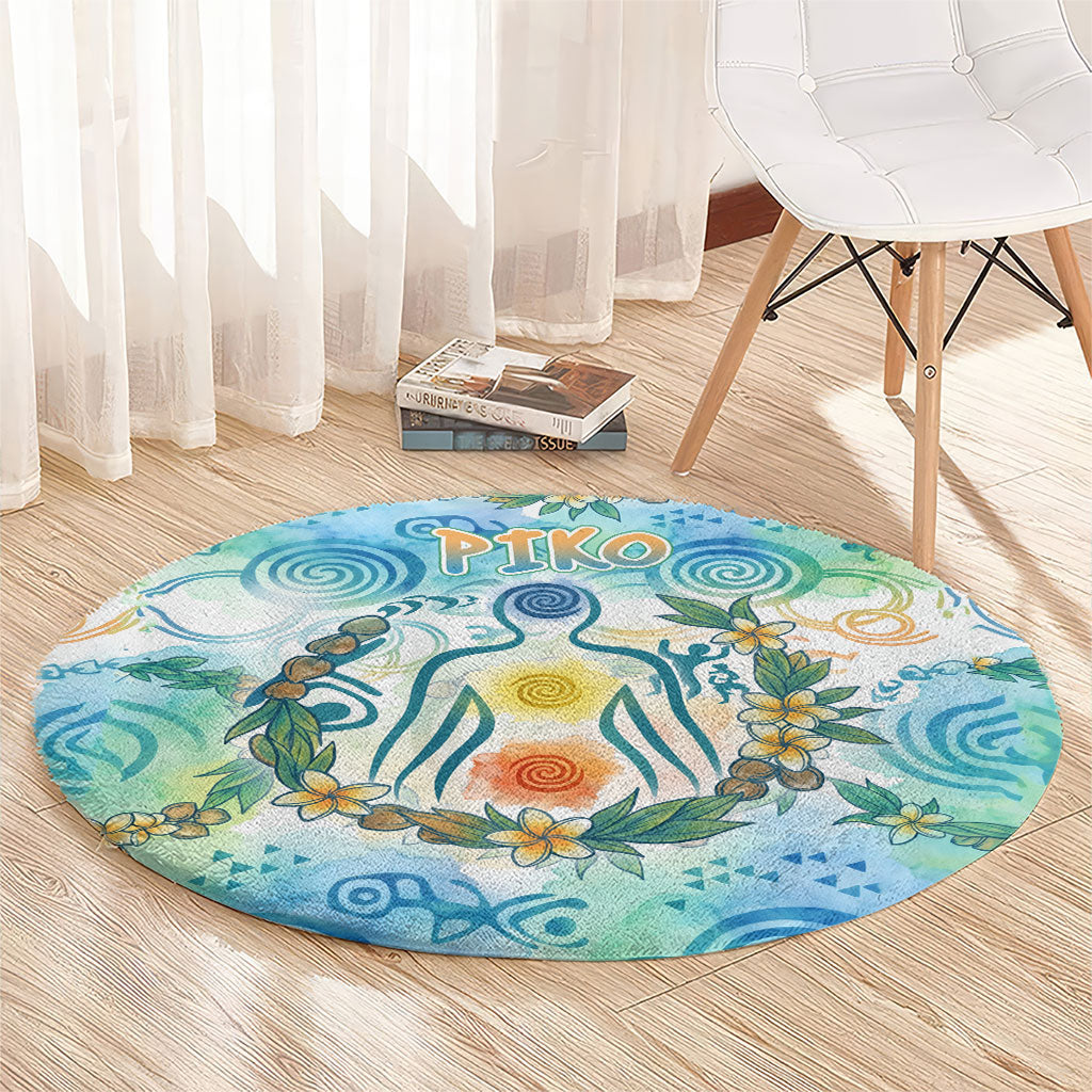 Hawaiian Piko Cultural Pride Aloha Round Carpet Watercolor Spiral Art - Tropical Plumeria Lei Garland TS04 - Polynesian Pride