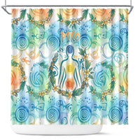Hawaiian Piko Cultural Pride Aloha Shower Curtain Watercolor Spiral Art - Tropical Plumeria Lei Garland TS04 White Blue - Polynesian Pride