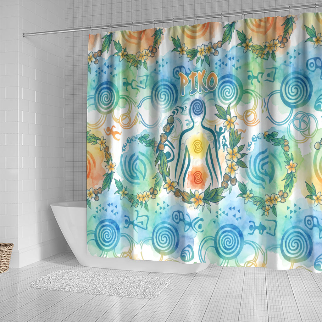Hawaiian Piko Cultural Pride Aloha Shower Curtain Watercolor Spiral Art - Tropical Plumeria Lei Garland TS04 - Polynesian Pride