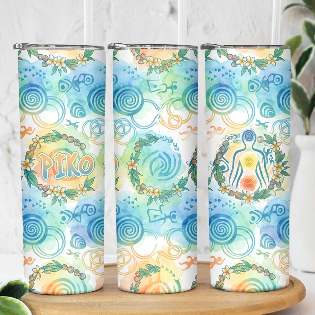 Hawaiian Piko Cultural Pride Aloha Skinny Tumbler Watercolor Spiral Art - Tropical Plumeria Lei Garland TS04 - Polynesian Pride