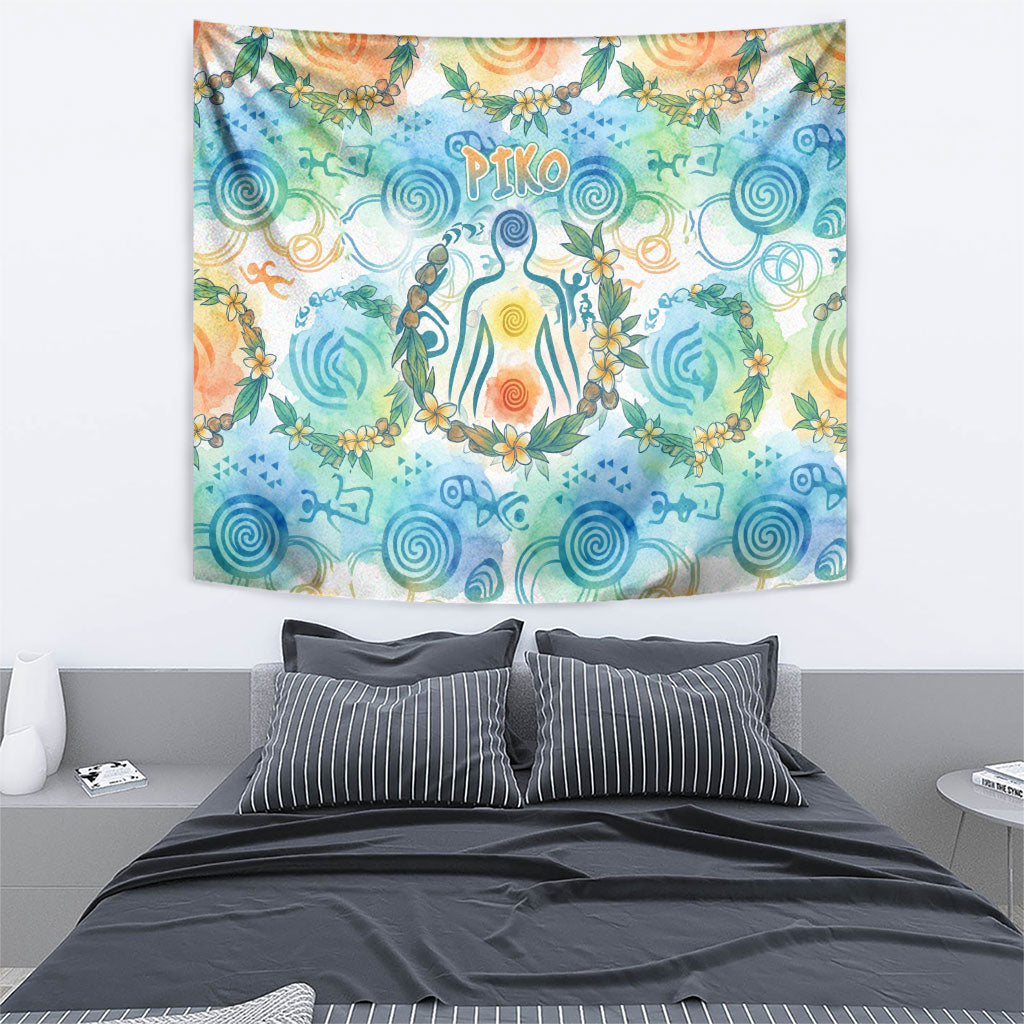 Hawaiian Piko Cultural Pride Aloha Tapestry Watercolor Spiral Art - Tropical Plumeria Lei Garland TS04 - Polynesian Pride