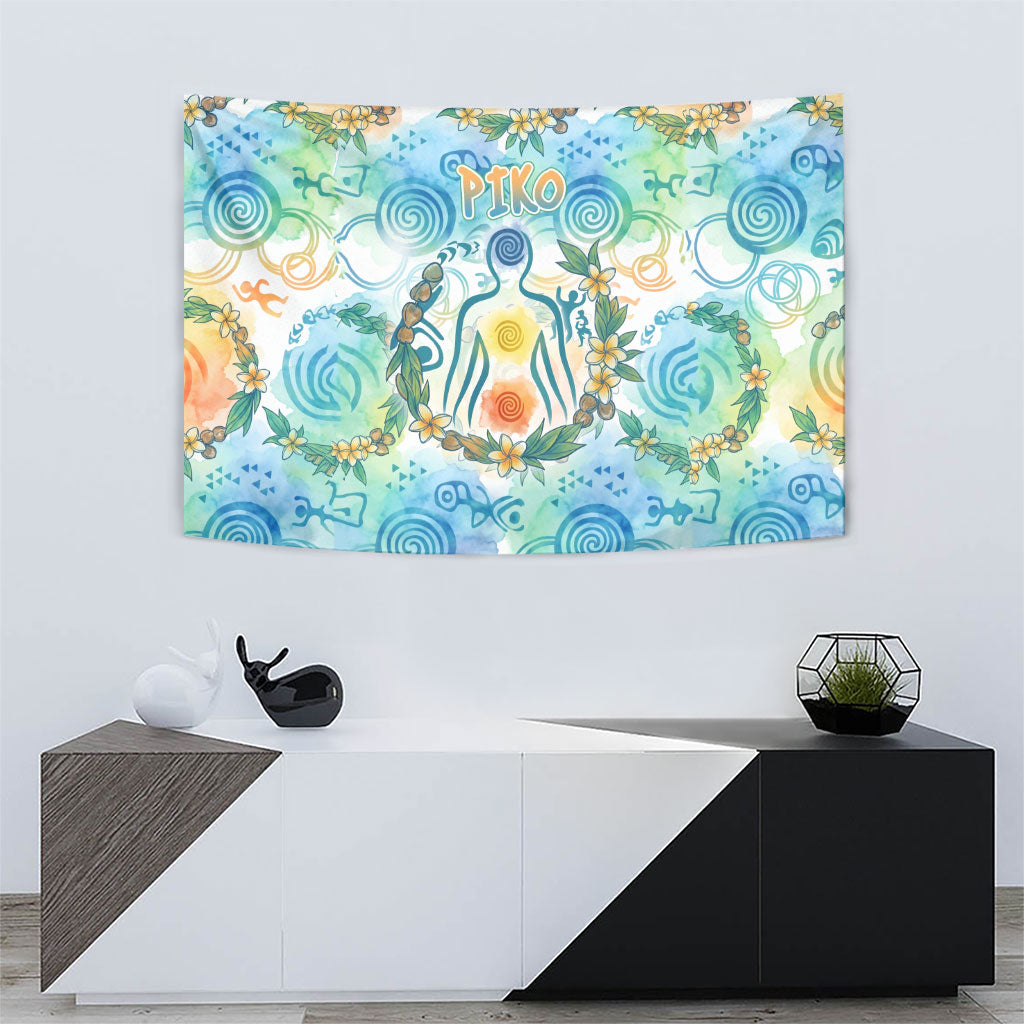 Hawaiian Piko Cultural Pride Aloha Tapestry Watercolor Spiral Art - Tropical Plumeria Lei Garland TS04 - Polynesian Pride