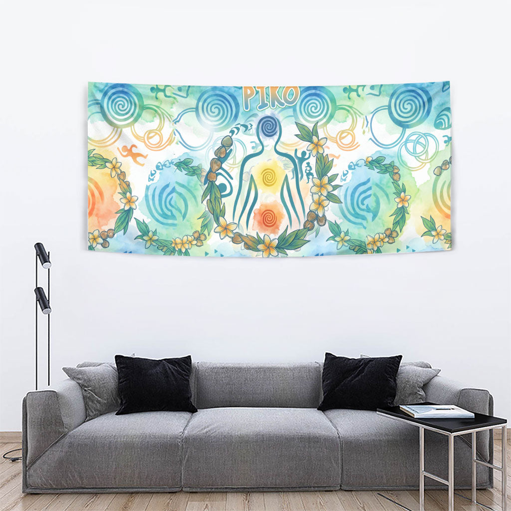 Hawaiian Piko Cultural Pride Aloha Tapestry Watercolor Spiral Art - Tropical Plumeria Lei Garland TS04 - Polynesian Pride